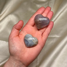 Load image into Gallery viewer, Agate &amp; Blue Rose Quartz Heart Carvings (choose your own)
