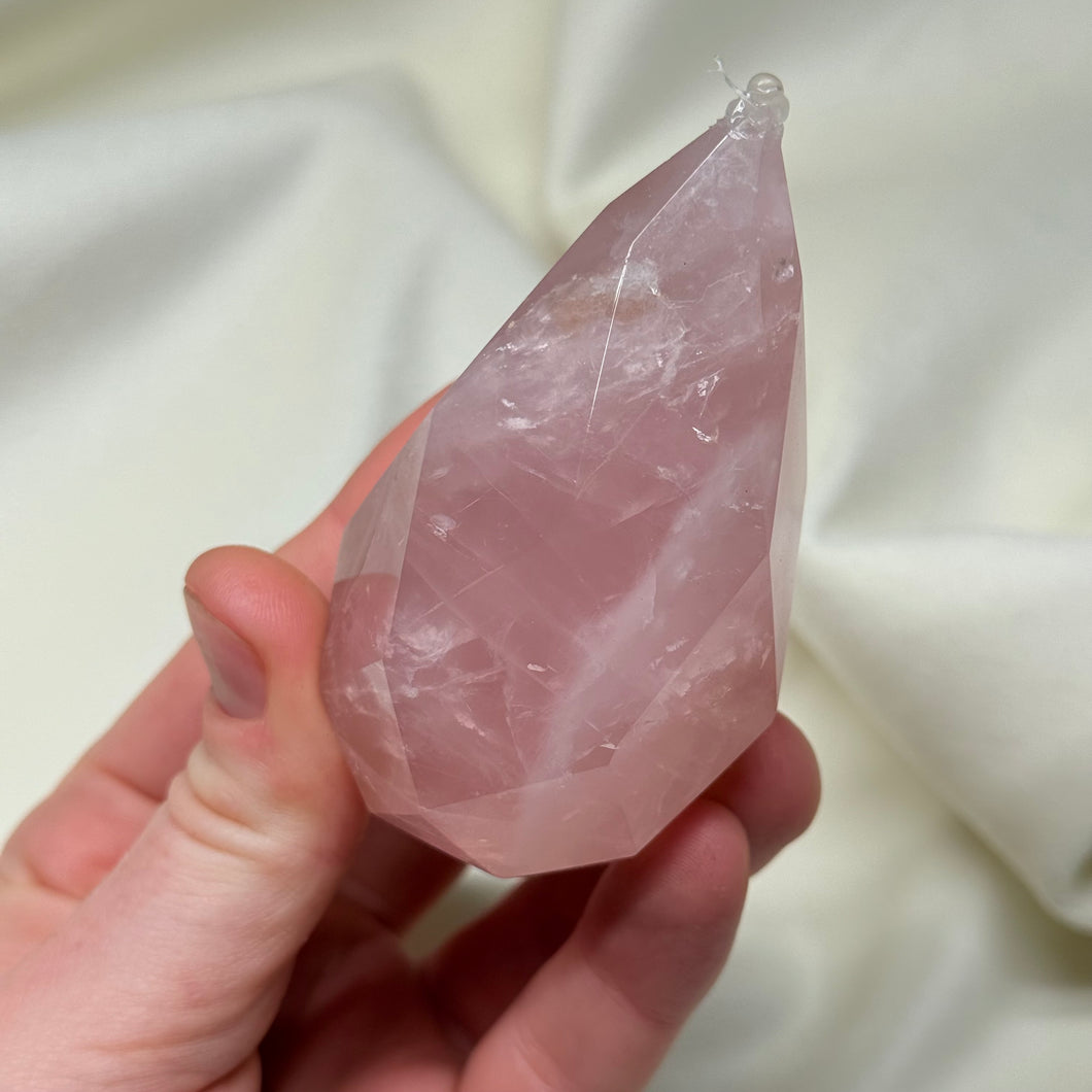 Rose Quartz Faceted Flame Carving C