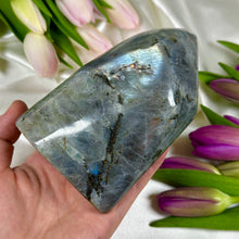 Load image into Gallery viewer, Purple &amp; Silver Labradorite Freeform with Geometic Flash Pattern
