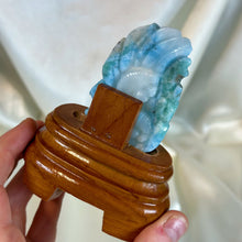 Load image into Gallery viewer, AAA Larimar “Dolphin-Dive” Carving with Custom Stand - Collector’s Piece
