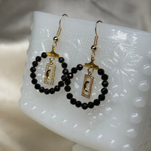 Load image into Gallery viewer, Gold-Fill Obsidian and Moon Charm Beaded Earrings
