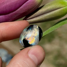 Load image into Gallery viewer, 4.1g AA Grade Rainbow Moonstone with Black Tourmaline Inclusions Cabochon
