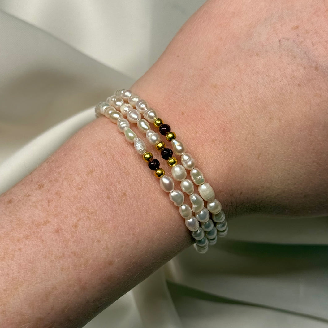 Wraparound Pearl + Garnet Beaded Bracelets