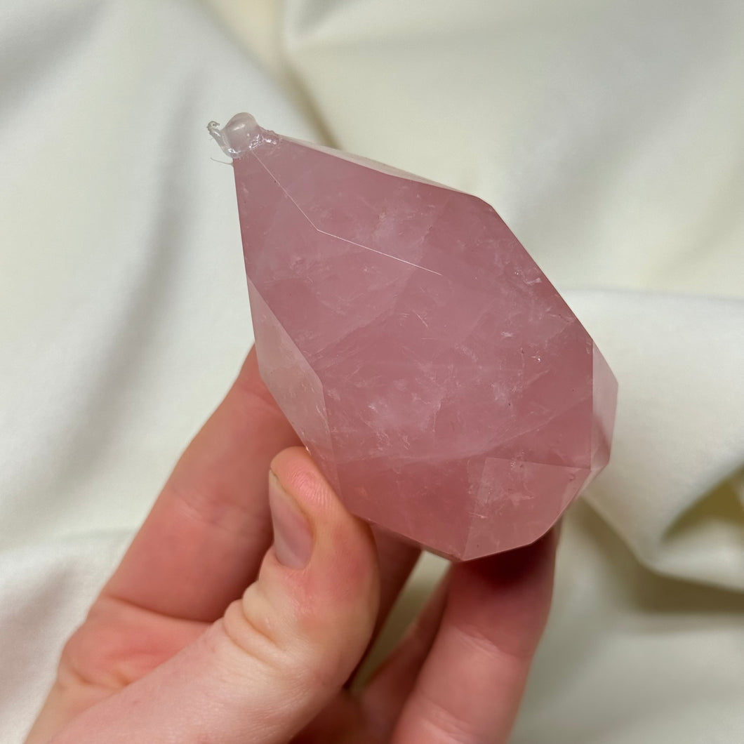 Rose Quartz Faceted Flame Carving B