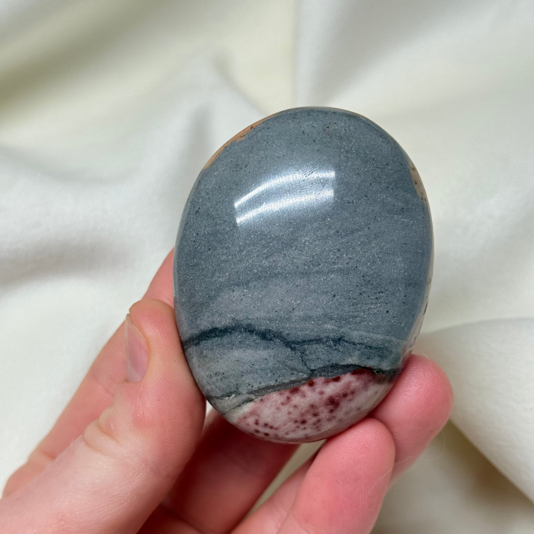 Deep Grey Polychrome Jasper Palm with Pyrite Sprinkles