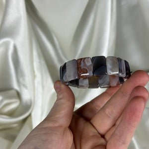 Botswana Agate Beaded Stretch Bangle A