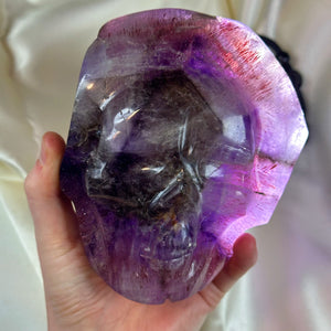 XXL Amethyst Skull Carving on Custom Gold Stand