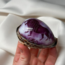 Load image into Gallery viewer, Purple Cowrie with Painted Leo Zodiac Design
