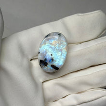 Load image into Gallery viewer, Rainbow Moonstone Cabochon with Tourmaline 36.25ct
