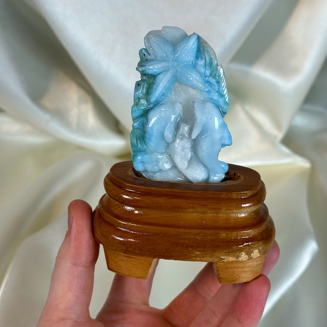 AAA Larimar “Dolphin-Dive” Carving with Custom Stand - Collector’s Piece