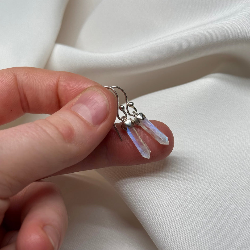 Sterling Silver Rainbow Moonstone Dangle Earrings B