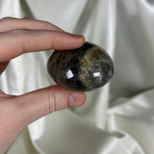 Load image into Gallery viewer, Black Moonstone Palmstone with Rainbows
