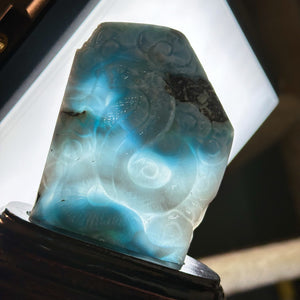 AAA Larimar Cobra Carving with Custom Stand - Collector’s Piece