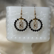 Load image into Gallery viewer, Gold-Fill Obsidian and Moon Charm Beaded Earrings
