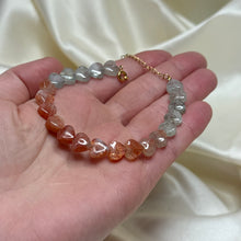 Load image into Gallery viewer, Aquamarine and Sunstone Heart Bracelet (adjustable 7”-8.5”)
