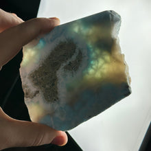 Load image into Gallery viewer, RARE! Bicolor “Cotton Candy” XL Chatoyant Larimar Slab on Stand
