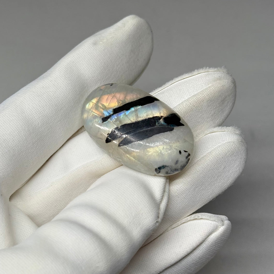 Rainbow Moonstone Cabochon with Tourmaline 59ct