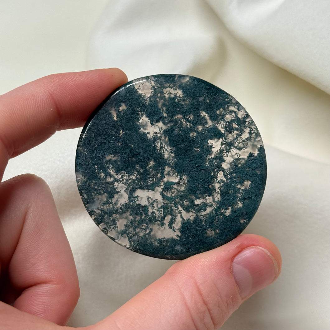 Moss Agate Disc Carving