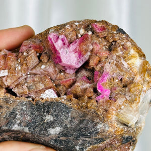 Cobalto Calcite Crystals on Matrix with Fibrous Malachite
