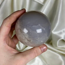 Load image into Gallery viewer, Milky-Blue Rose Quartz Sphere with Smoky Quartz
