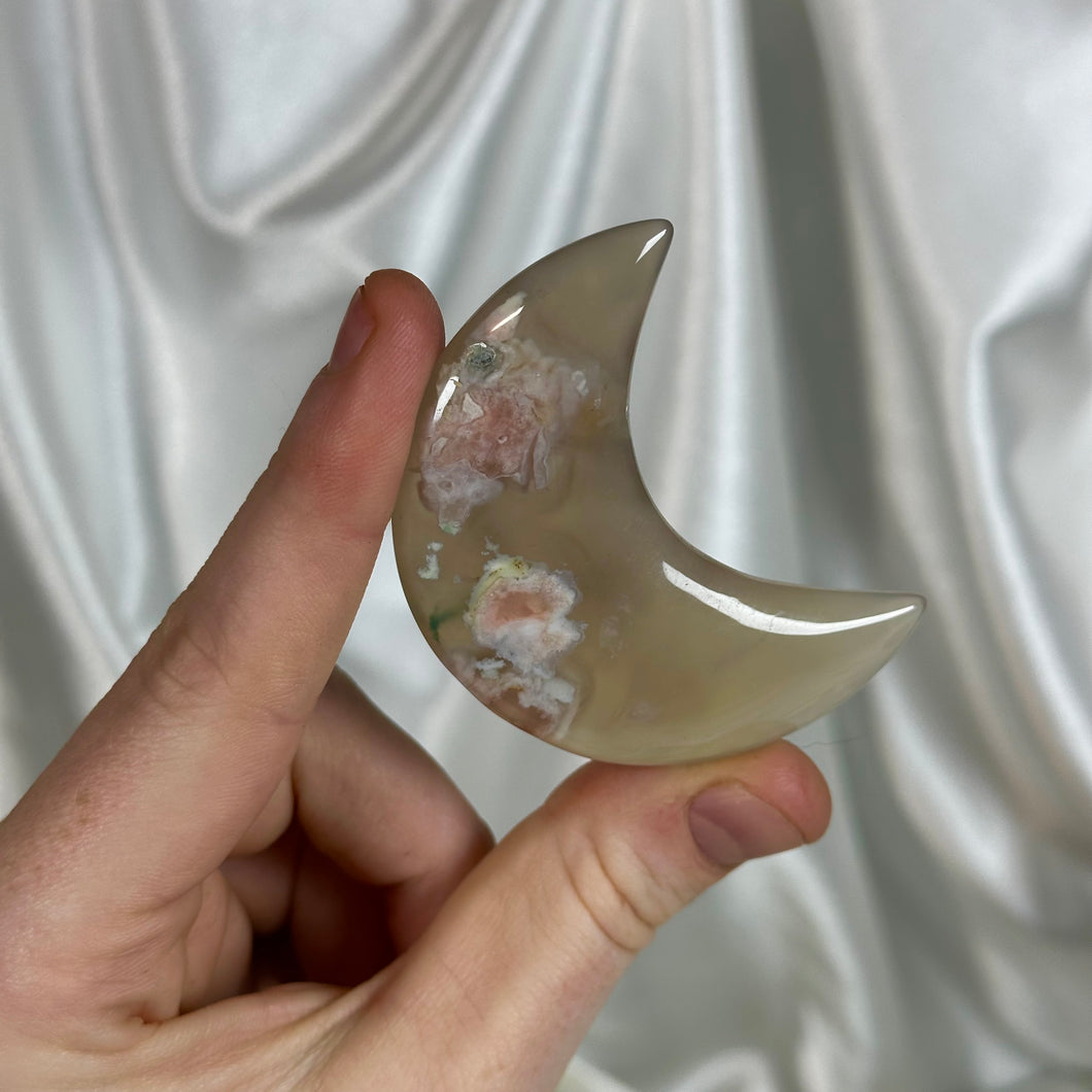 Flower Agate Moon Carving B