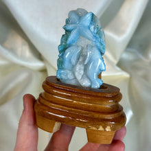 Load image into Gallery viewer, AAA Larimar “Dolphin-Dive” Carving with Custom Stand - Collector’s Piece
