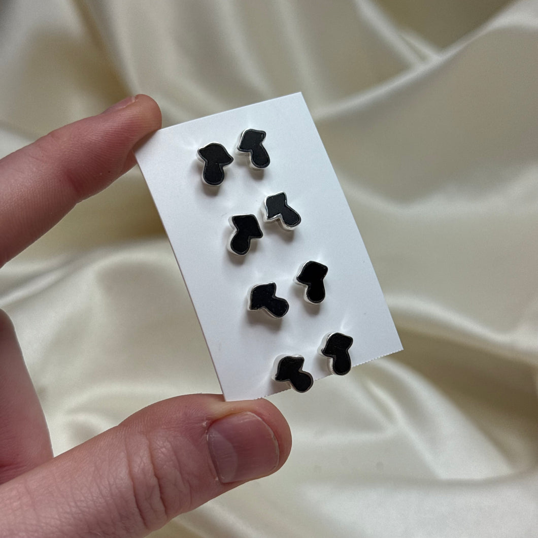 Sterling Silver Black Tourmaline Mushroom Studs