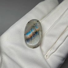 Load image into Gallery viewer, Rainbow Moonstone Cabochon with Tourmaline 59ct
