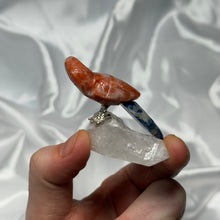 Load image into Gallery viewer, Orange Calcite and Sodalite Bird Carving on Quartz
