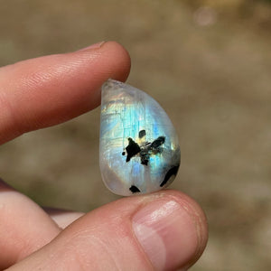 4.2g AA Grade Rainbow Moonstone with Black Tourmaline Inclusions Cabochon