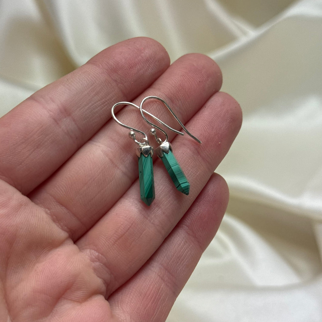 Sterling Silver Malachite Earrings B