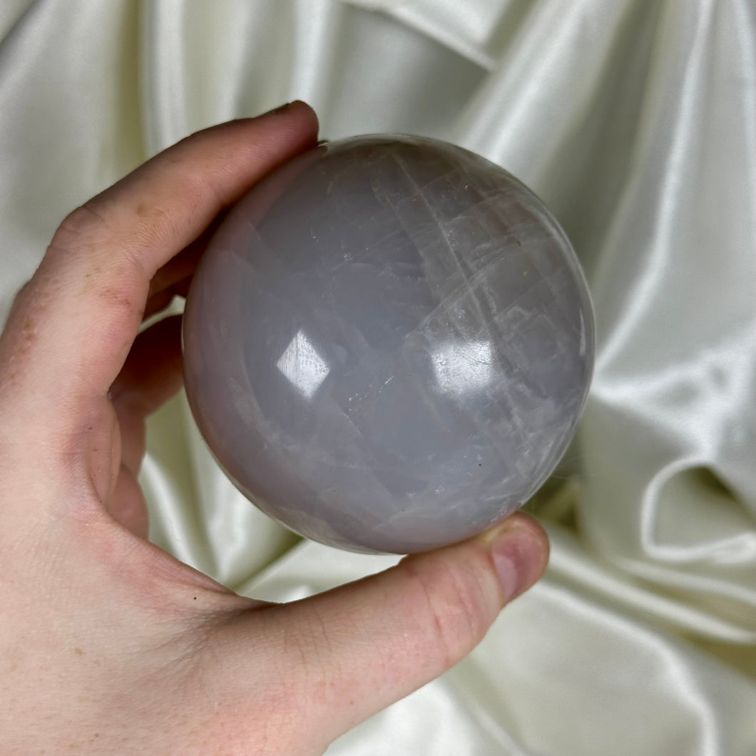 Milky-Blue Rose Quartz Sphere with Smoky Quartz