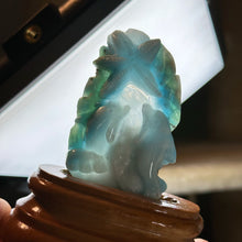 Load image into Gallery viewer, AAA Larimar “Dolphin-Dive” Carving with Custom Stand - Collector’s Piece
