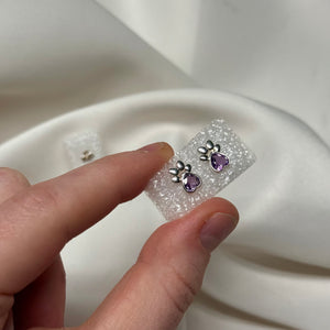 Sterling Silver Amethyst Paw Print Earrings