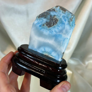 AAA Larimar Cobra Carving with Custom Stand - Collector’s Piece