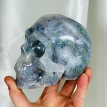 Load image into Gallery viewer, XL Moss Agate Skull Carving (2lb 10oz)

