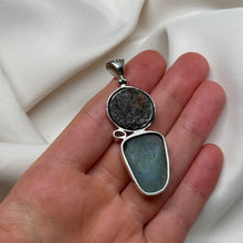 Load image into Gallery viewer, Sterling Silver Roman Glass + Roman Coin + Topaz Pendant

