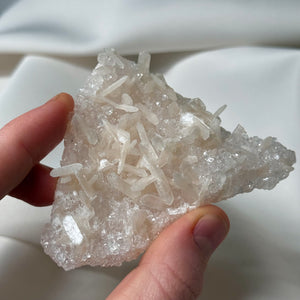 Diamond Apophyllite with Silky Stilbite Cluster A