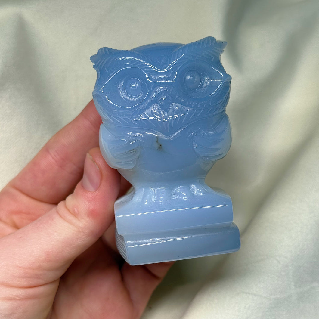 Blue Chalcedony Owl Carving