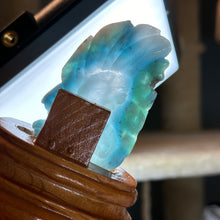 Load image into Gallery viewer, AAA Larimar “Dolphin-Dive” Carving with Custom Stand - Collector’s Piece
