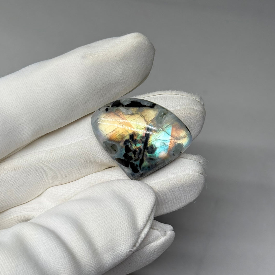 Rainbow Moonstone Cabochon with Tourmaline 36.65ct