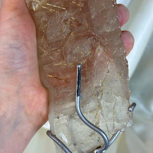 XL Double-Sided Smoky Quartz Specimen with Exposed Rutile on custom stand (1lb4oz)