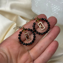 Load image into Gallery viewer, Gold-Fill Obsidian and Moon Charm Beaded Earrings
