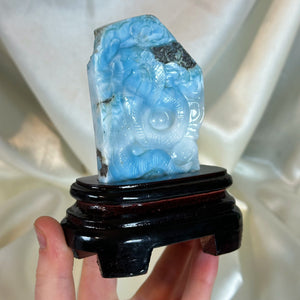 AAA Larimar Cobra Carving with Custom Stand - Collector’s Piece