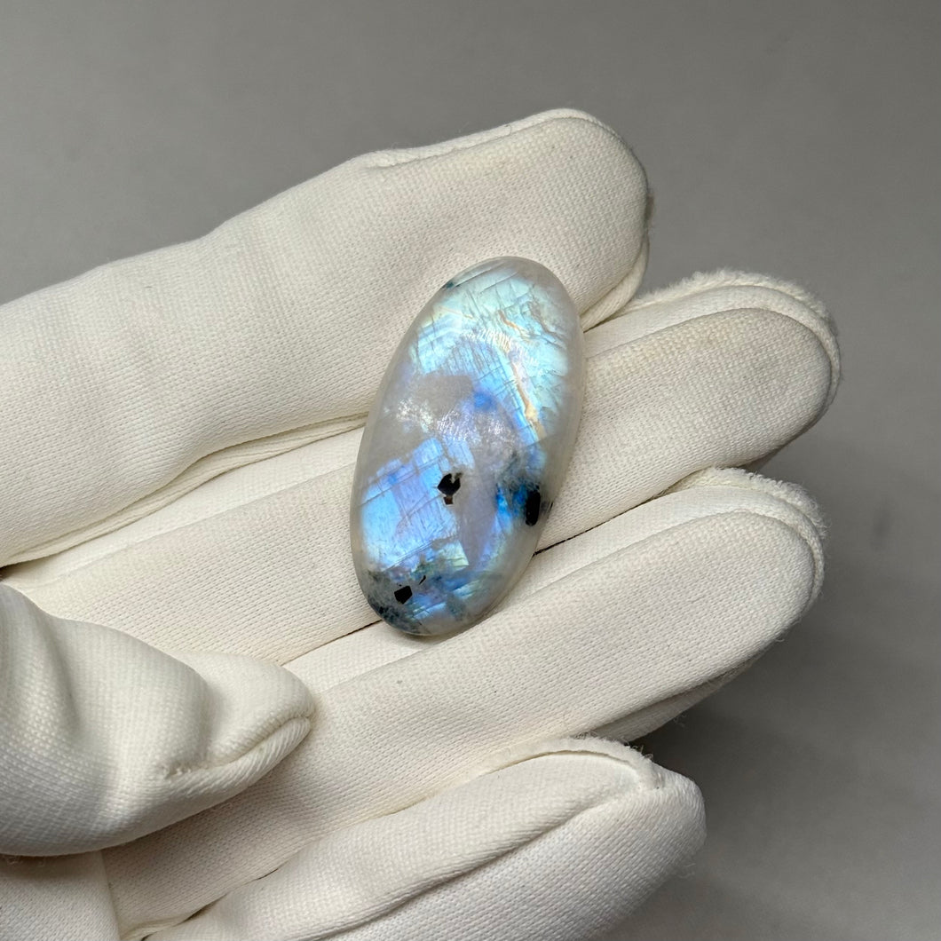 Rainbow Moonstone Cabochon with Tourmaline 34.7ct