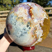 Load image into Gallery viewer, XXXXL (39lb+) Pastel Orbicular Jasper Sphere with Pyrite Sprinkles
