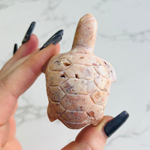 Pink Lace Agate Turtle Carving 2