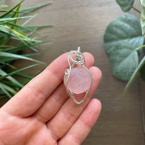 Rose Quartz Moon Carving x Sterling Silver Wire: The Moonlight Collection