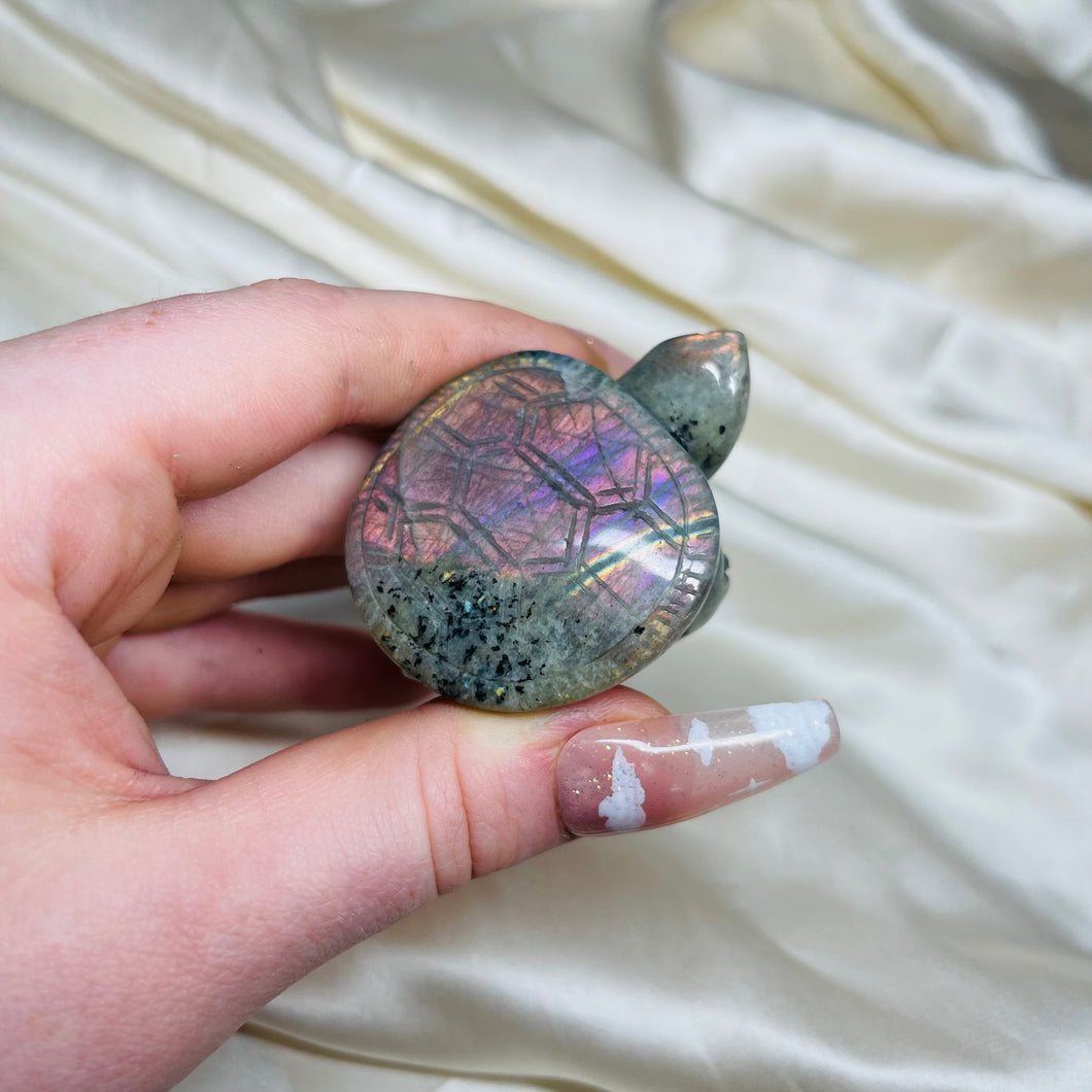 Rare Purple/Pink Labradorite Turtle Carving 17