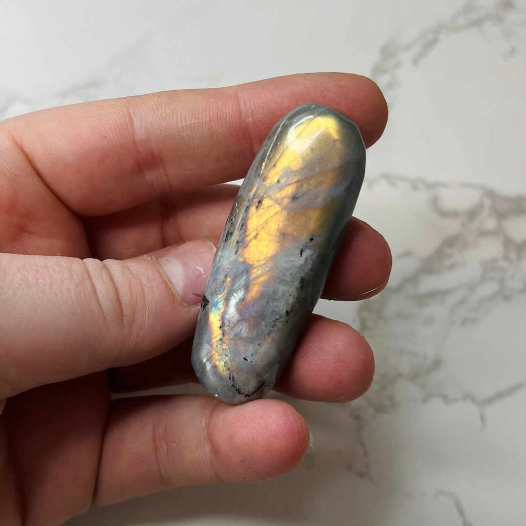 Orange and Silver Labradorite Palmstone